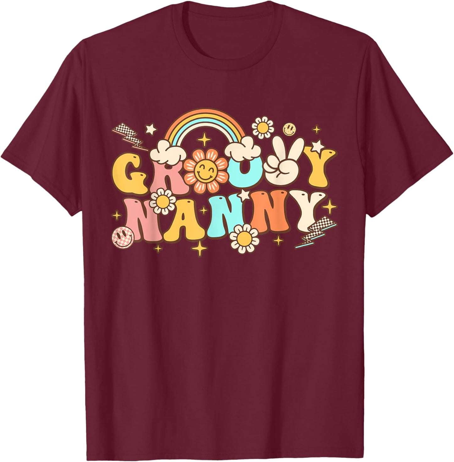 Retro Groovy Nanny Cute Hippie 70s Themed Birthday Party T-Shirt - T-Shirt | Maroon