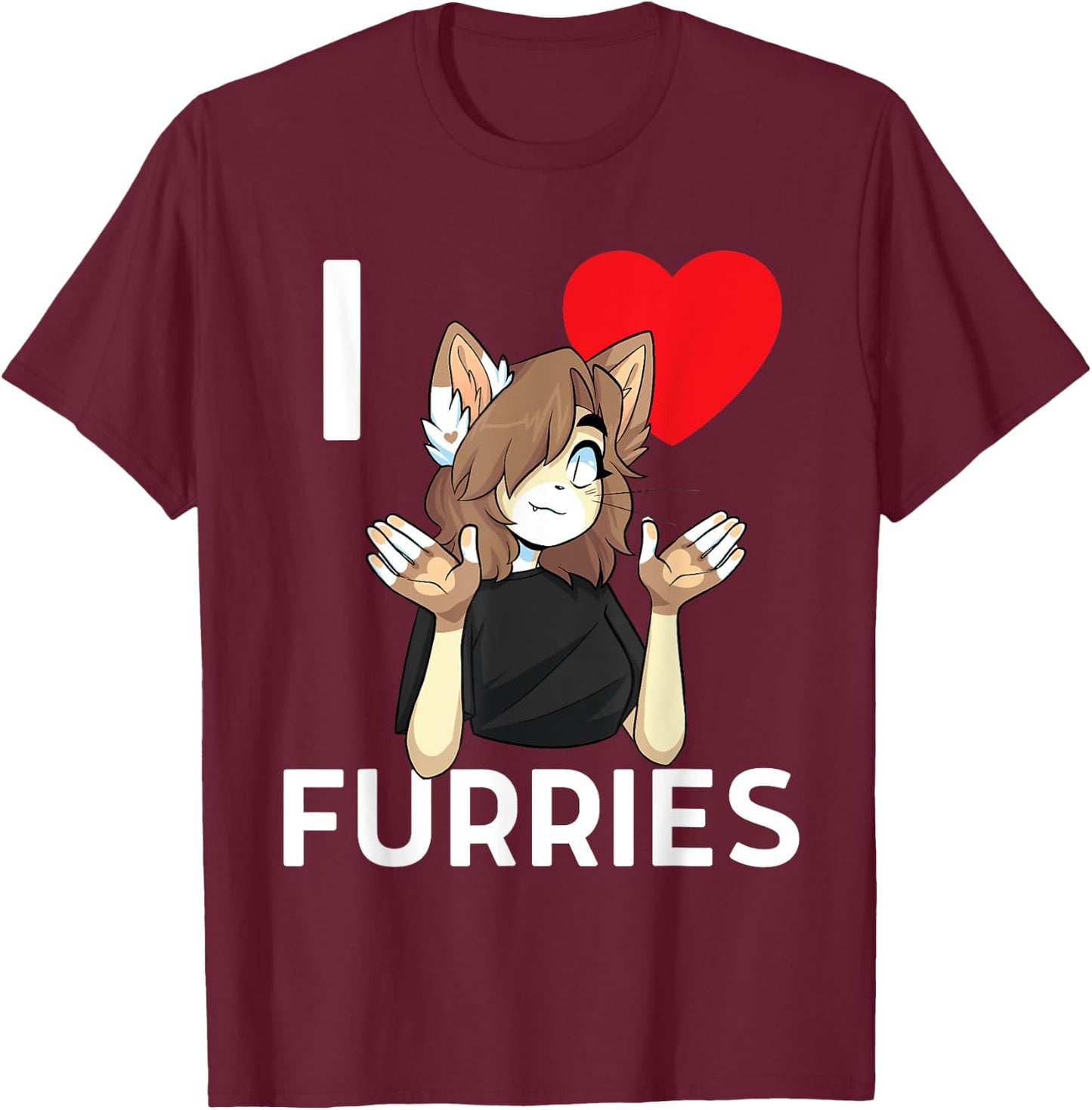 Cute I Heart Furries Furry Fandom Love T-Shirt - T-Shirt | Maroon