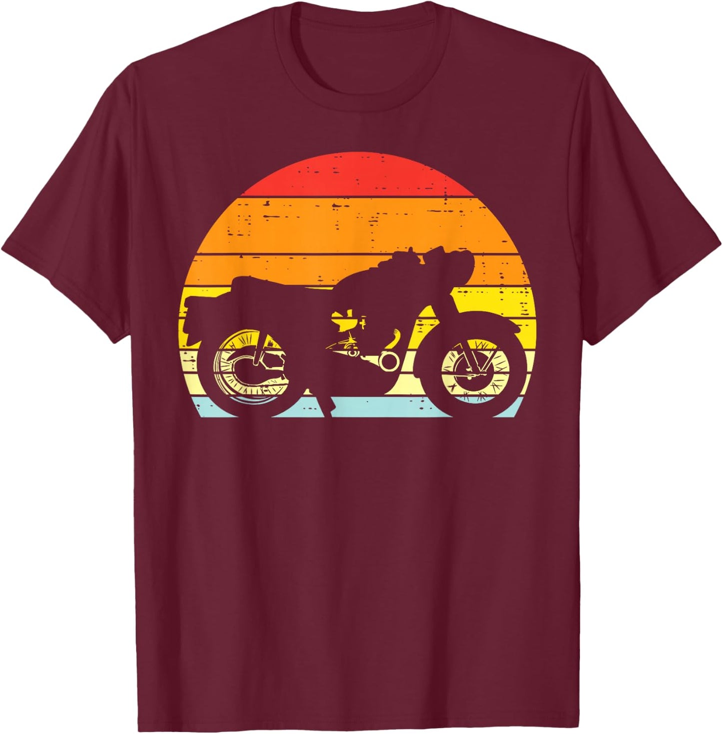 Biker Motorcycle Sunset Retro Motorbike Men Boys Kids Women T-Shirt - T-Shirt | Maroon