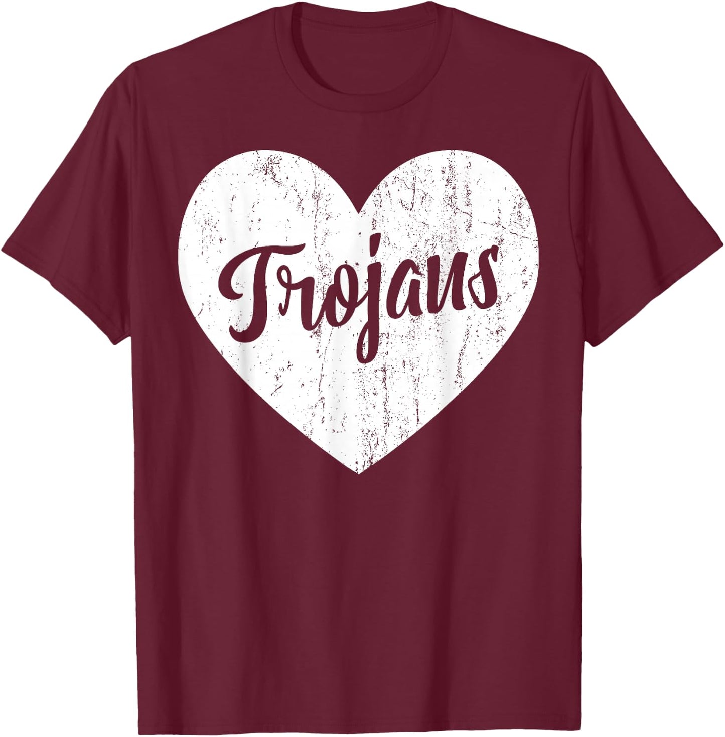 Trojans School Sports Fan Team Spirit Mascot Cute Heart Gift T-Shirt - T-Shirt | Maroon