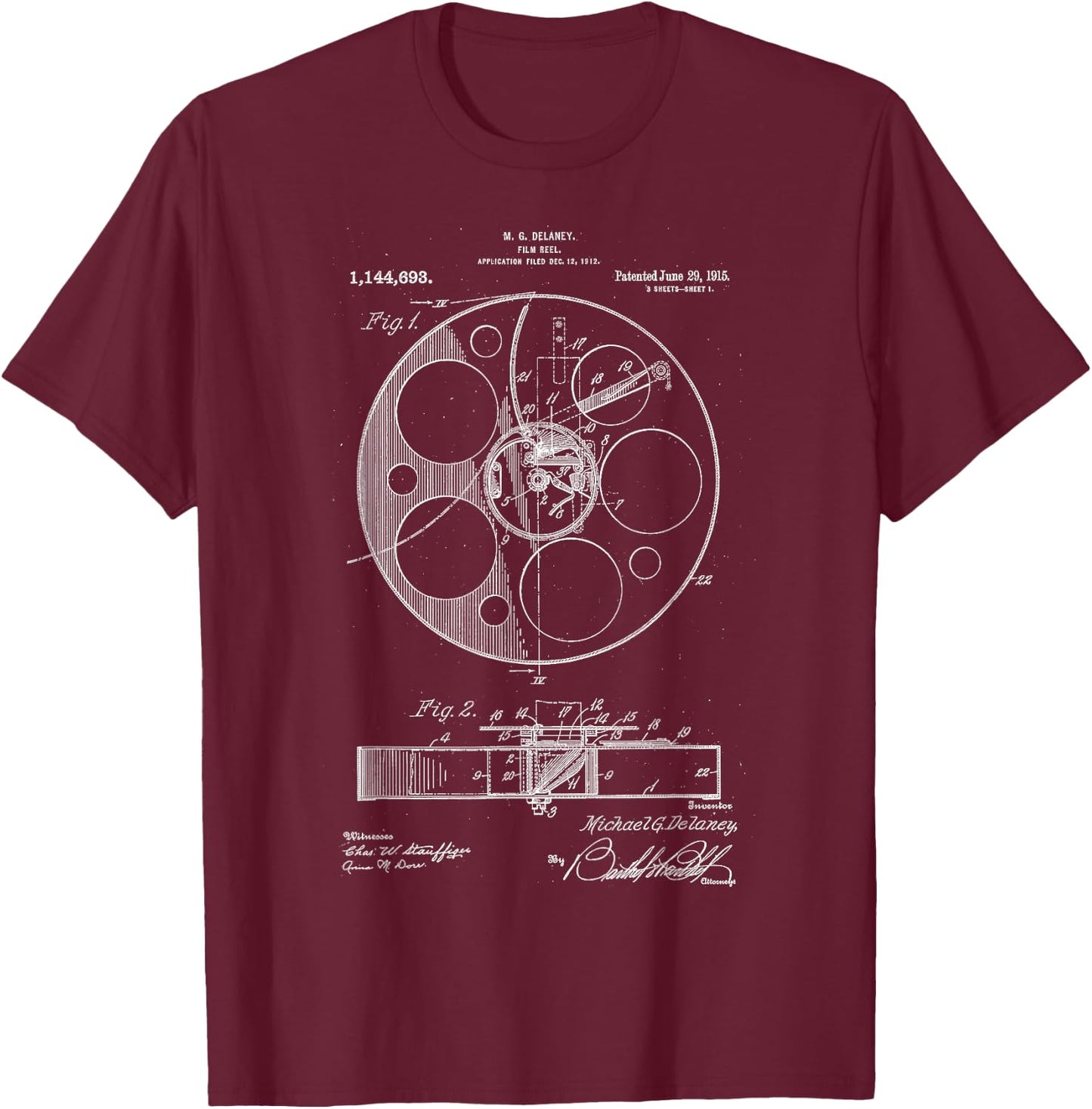 Film Roll Patent Vintage Retro Filmmaker Gift Film T-Shirt - T-Shirt | Maroon