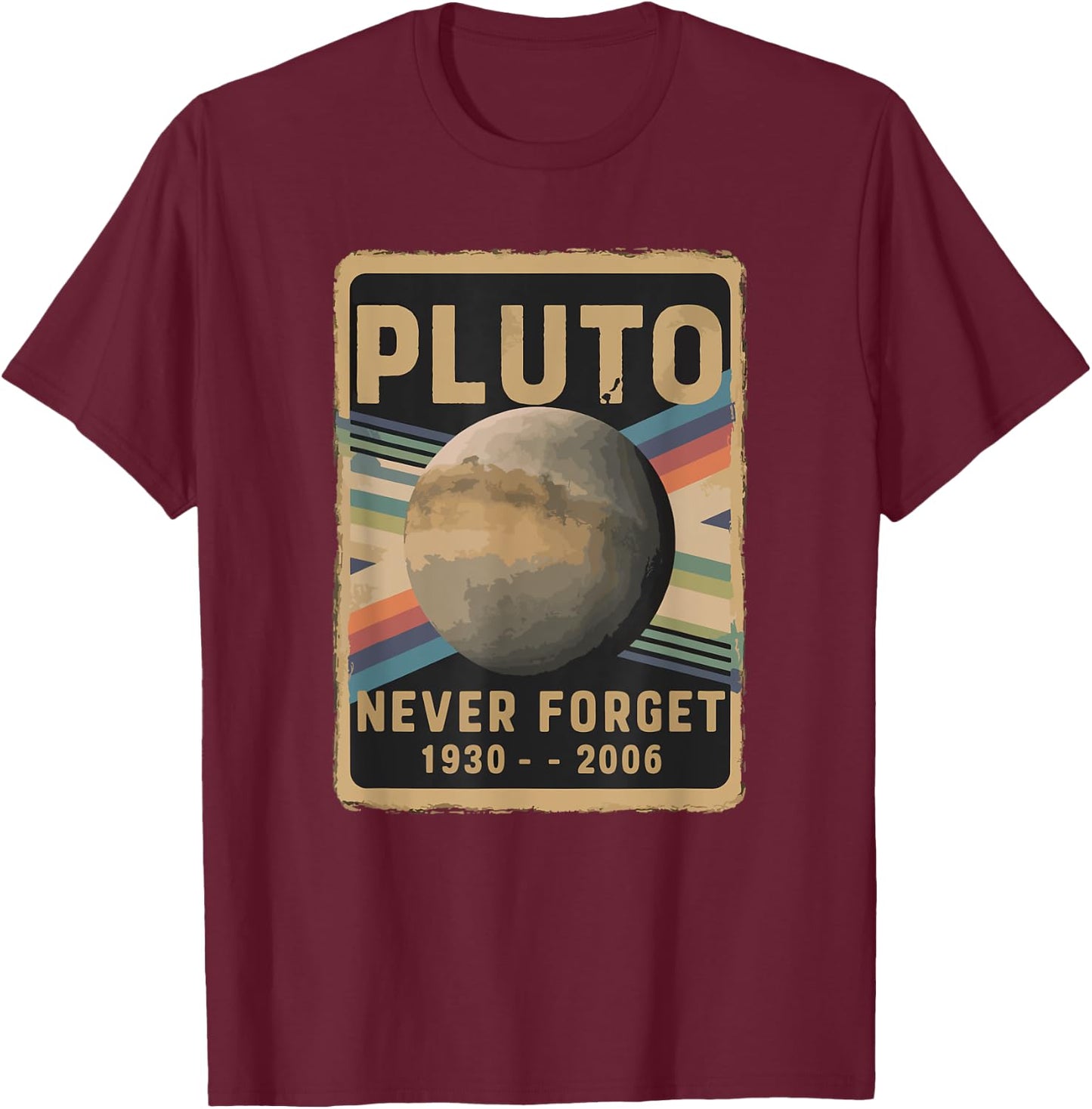 Stargazers Space science and Astronomy Lovers Vintage Pluto Never Forget 2006 Astronomy Astrophysics Funny T-Shirt - T-Shirt | Maroon