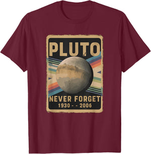 Stargazers Space science and Astronomy Lovers Vintage Pluto Never Forget 2006 Astronomy Astrophysics Funny T-Shirt - T-Shirt | Maroon