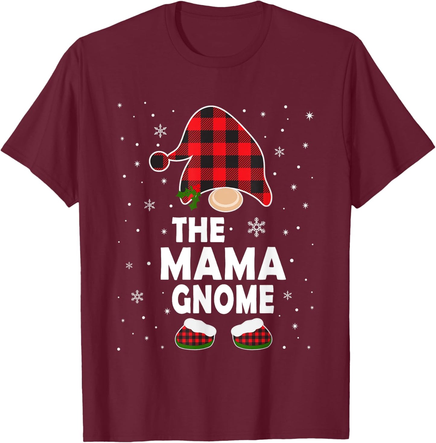 Mama Gnome Buffalo Plaid Matching Family Christmas Pajama T-Shirt - T-Shirt | Maroon