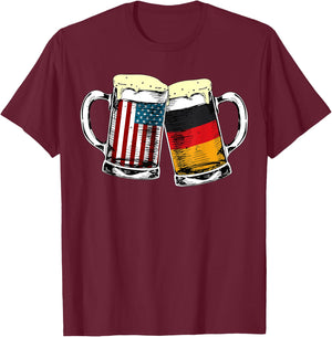 Funny Oktoberfest German American Flag Prost Beer Mug Print T-Shirt - T-Shirt | Maroon
