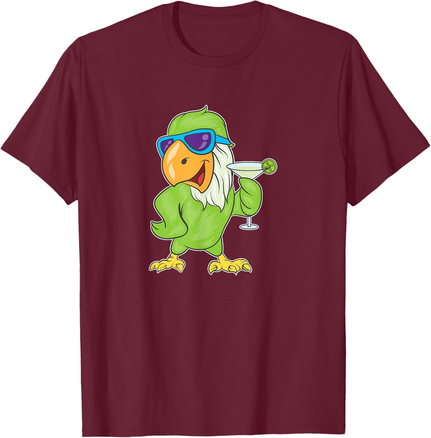 Parrots Tropical Drinking Margaritas T-Shirt - T-Shirt | Maroon