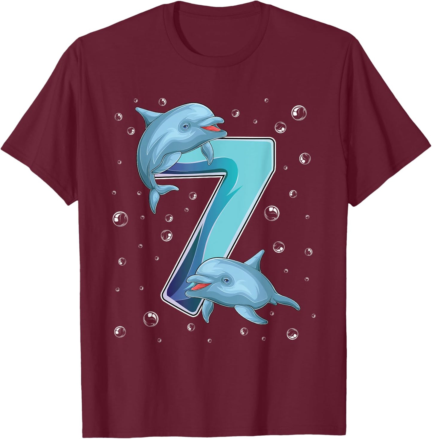 7 Year Old Dolphin 7th Birthday Girl Party Dolphin Lover T-Shirt - T-Shirt | Maroon