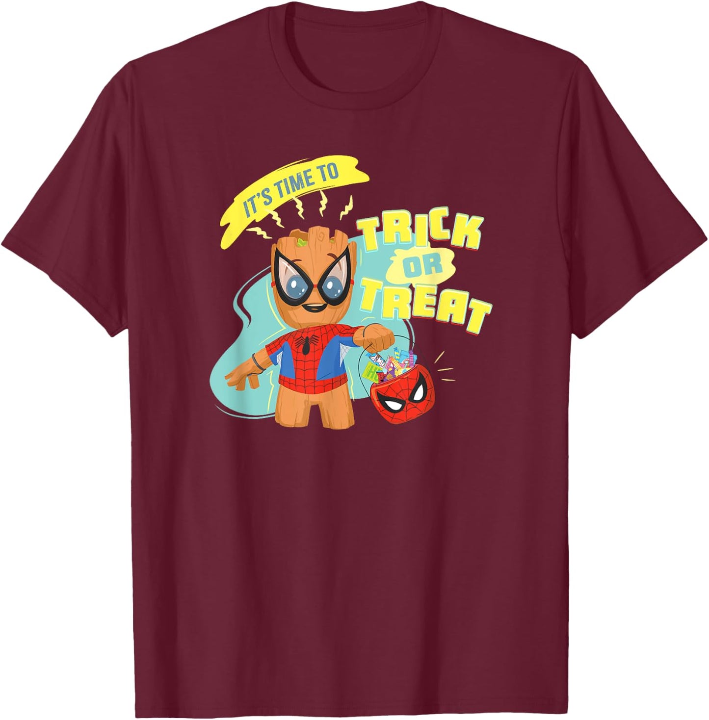 Marvel Groot in Spider-Man Costume Trick or Treat Halloween T-Shirt - T-Shirt | Maroon