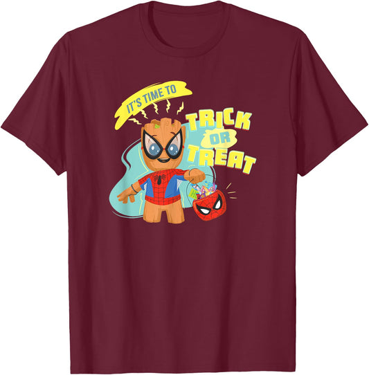 Marvel Groot in Spider-Man Costume Trick or Treat Halloween T-Shirt - T-Shirt | Maroon