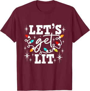 Let's Get Lit Drinking Santa Hat Christmas Lights Funny T-Shirt - T-Shirt | Maroon