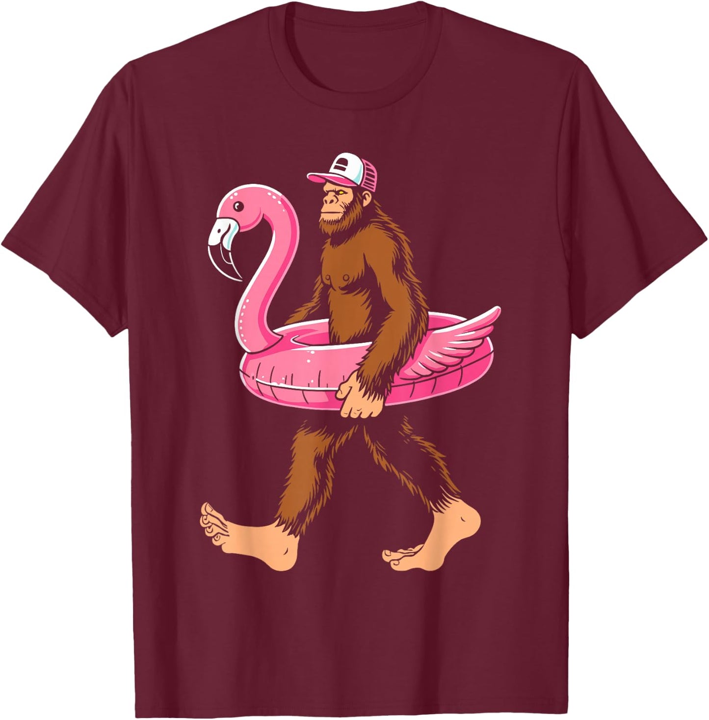 Pool party bigfoot flamingo float sasquatch pink float women T-Shirt - T-Shirt | Maroon