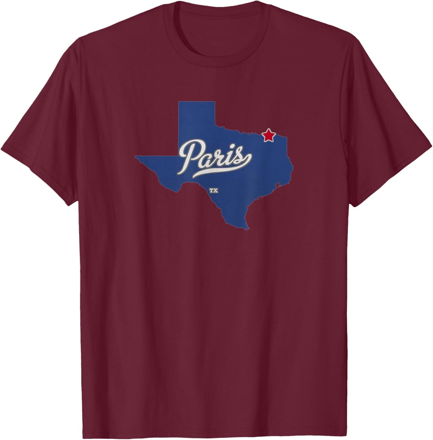 Paris Texas TX Map , Small, Black T-Shirt - T-Shirt | Maroon