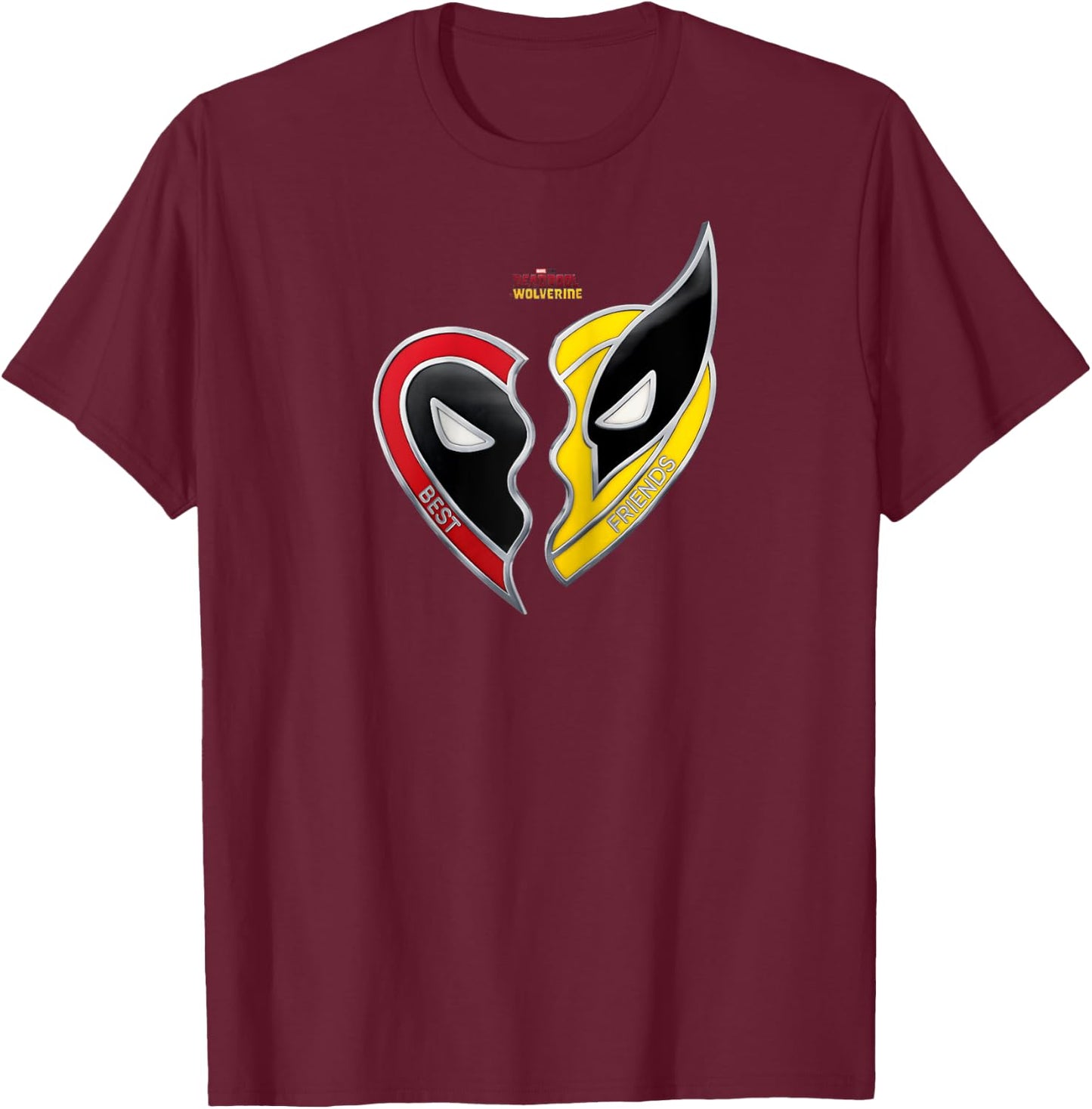 Marvel Deadpool & Wolverine Split Heart Best Friends Logo Raglan Baseball T-Shirt - T-Shirt | Maroon