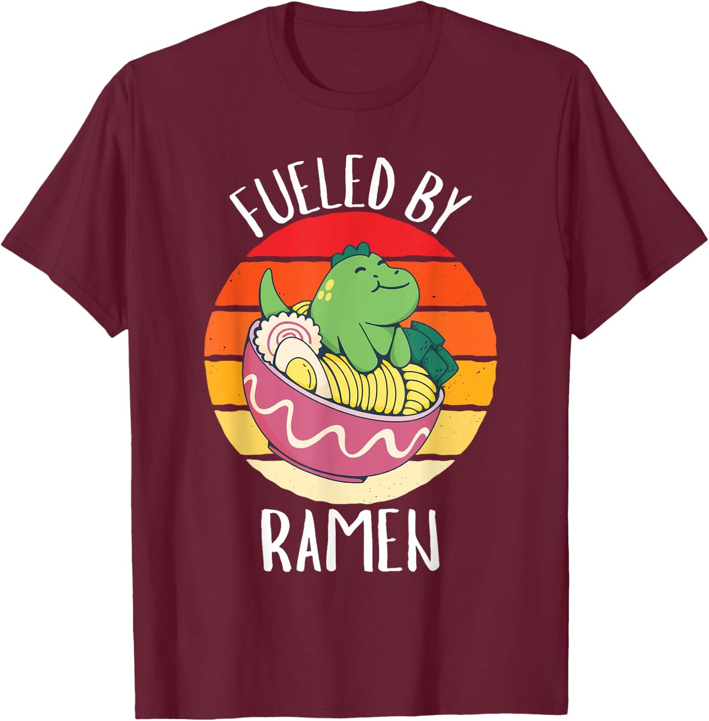 Retro Dinosauer Fueled By Ramen Vintage Ramen Lover T-Shirt - T-Shirt | Maroon