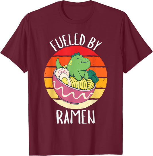 Retro Dinosauer Fueled By Ramen Vintage Ramen Lover T-Shirt - T-Shirt | Maroon