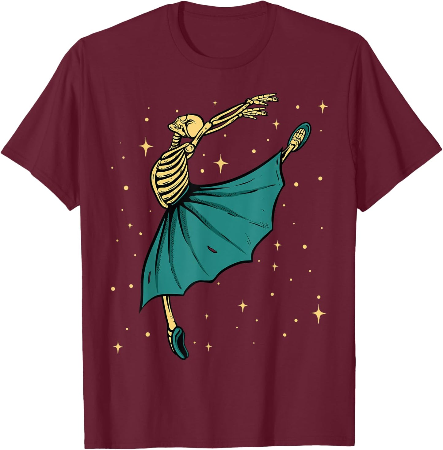 Beautiful Dancing skeleton woman Ballet dance Halloween 2021 T-Shirt - T-Shirt | Maroon