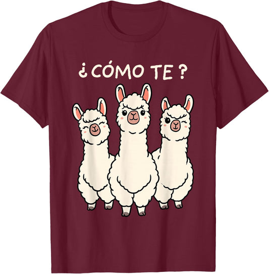 Como Te Llamas Shirt Funny Llama Spanish Teacher Joke T-Shirt - T-Shirt | Maroon