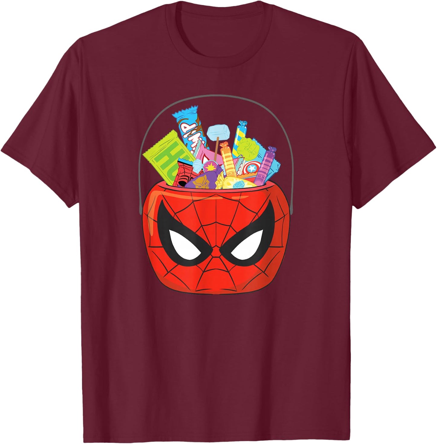 Marvel Spider-Man Halloween Trick or Treat Candy Bucket T-Shirt - T-Shirt | Maroon