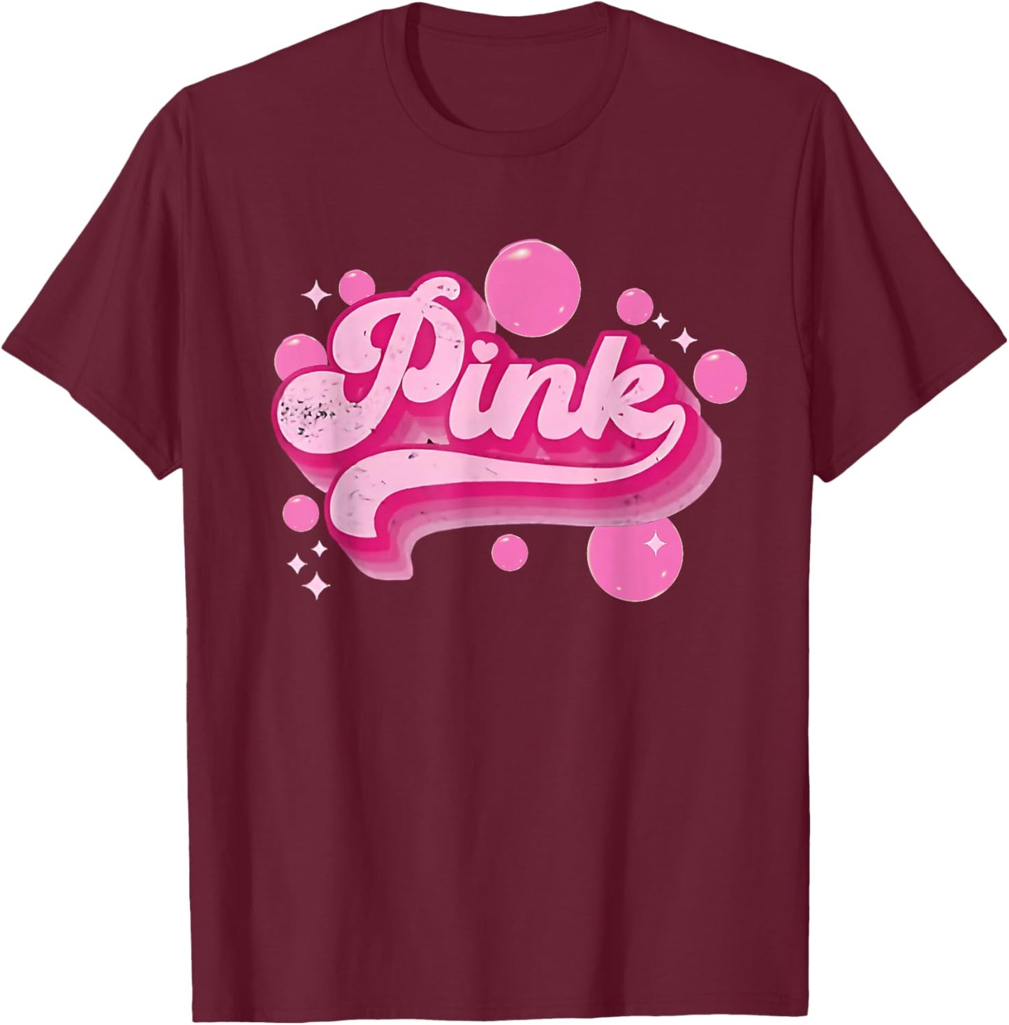 Retro Pink Personalized Name Pink Women Kids Meme T-Shirt - T-Shirt | Maroon