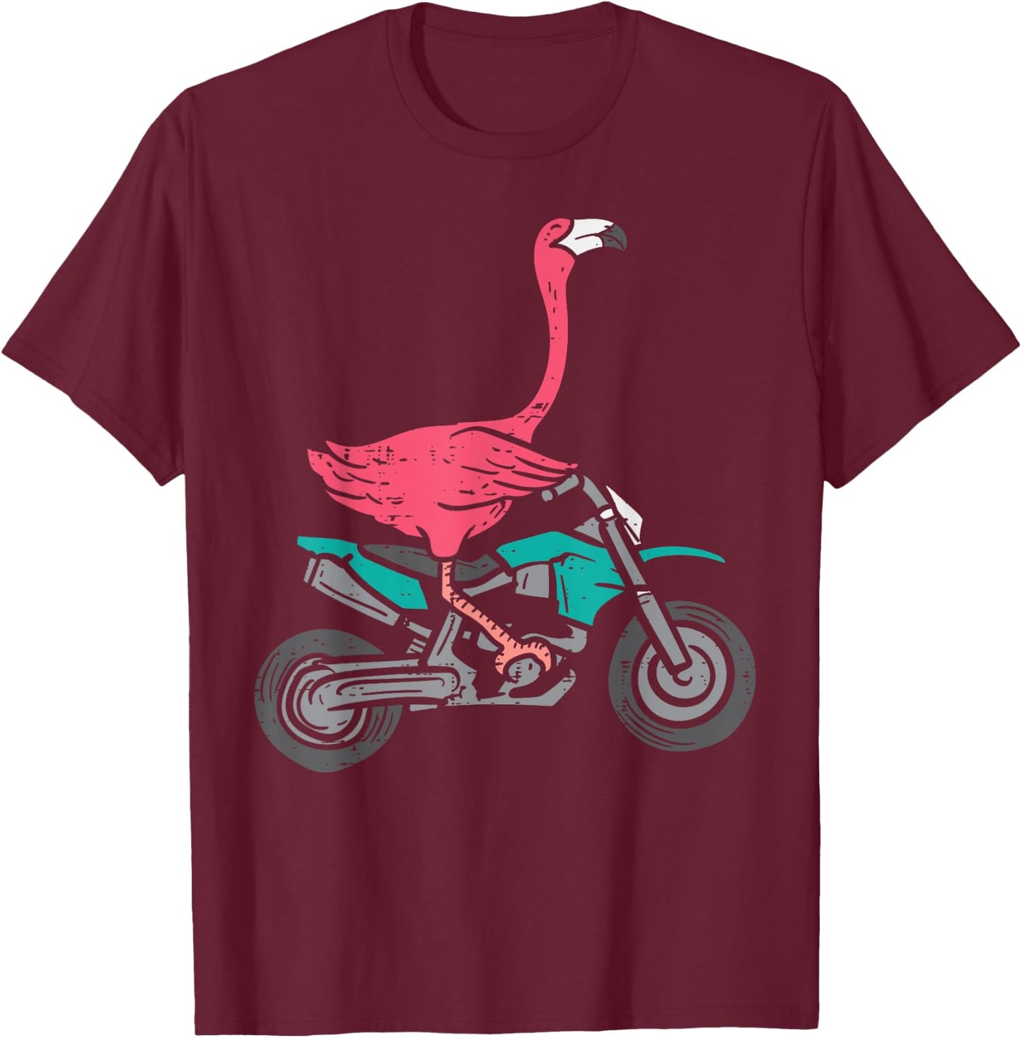 Flamingo Riding Dirt Bike Funny Motocross Biker Women Girls T-Shirt - T-Shirt | Maroon