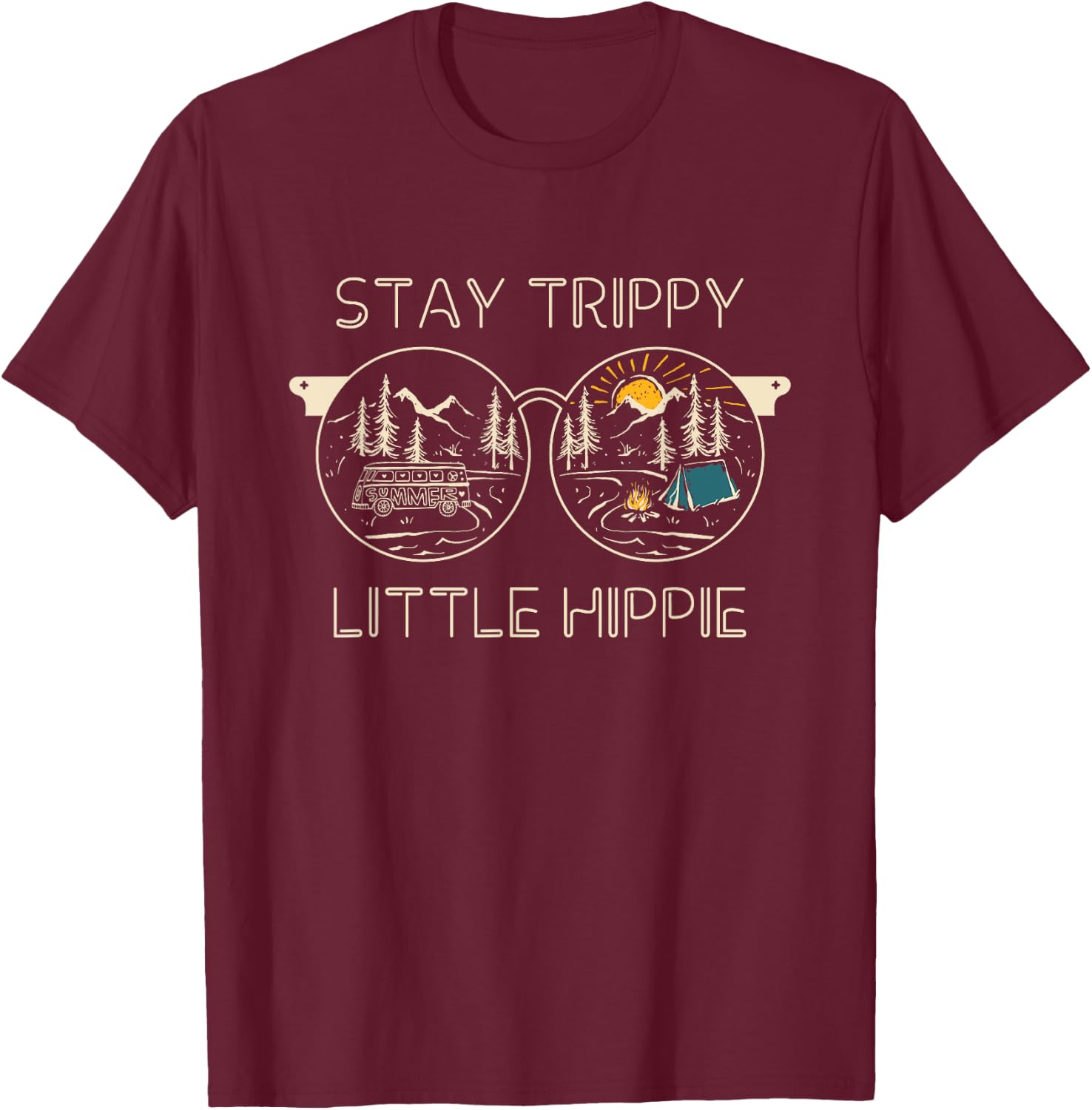 Stay Trippy Little Hippie Sunglasses 70s Style Vintage Peace T-Shirt - T-Shirt | Maroon