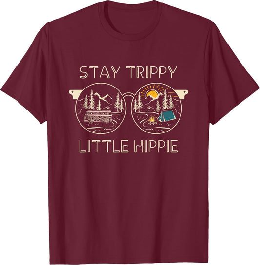 Stay Trippy Little Hippie Sunglasses 70s Style Vintage Peace T-Shirt - T-Shirt | Maroon