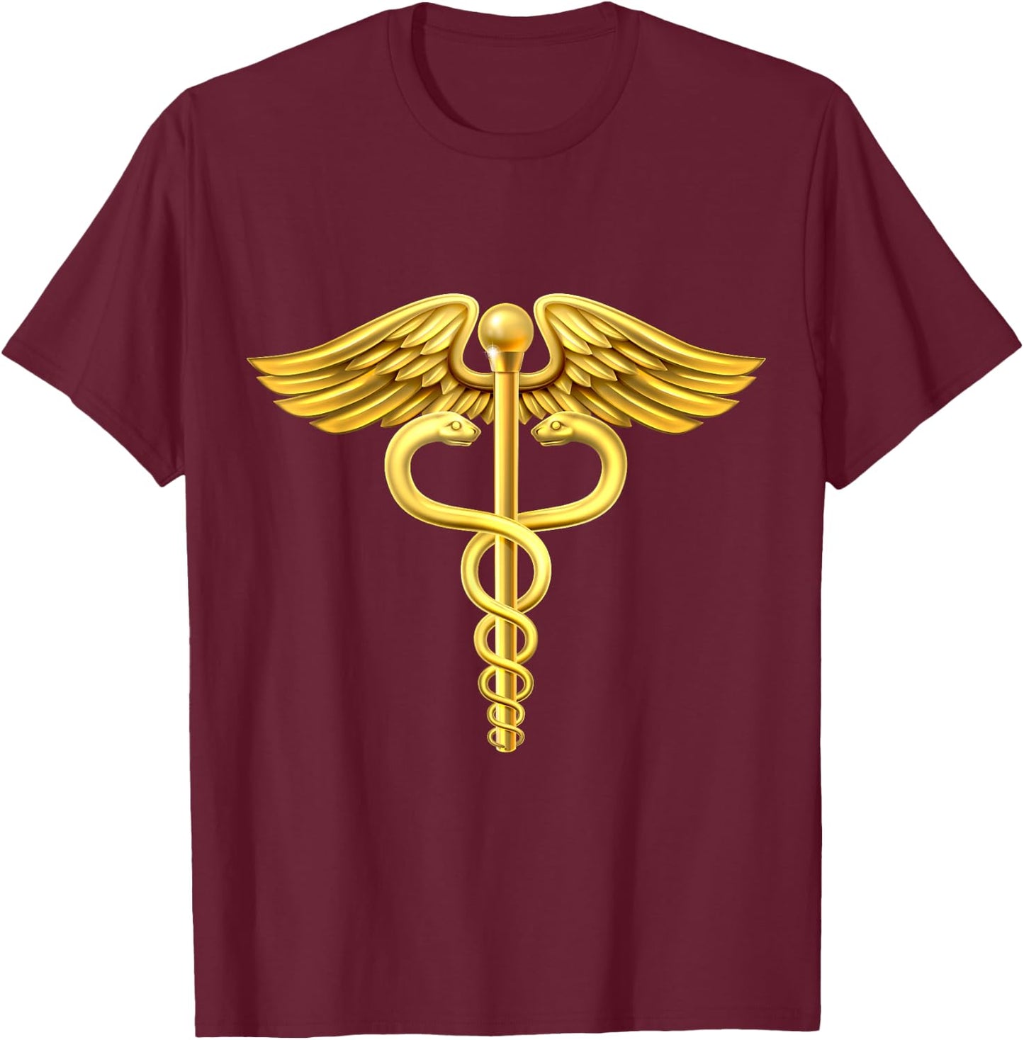 Gold caduceus medical symbol design T-Shirt - T-Shirt | Maroon
