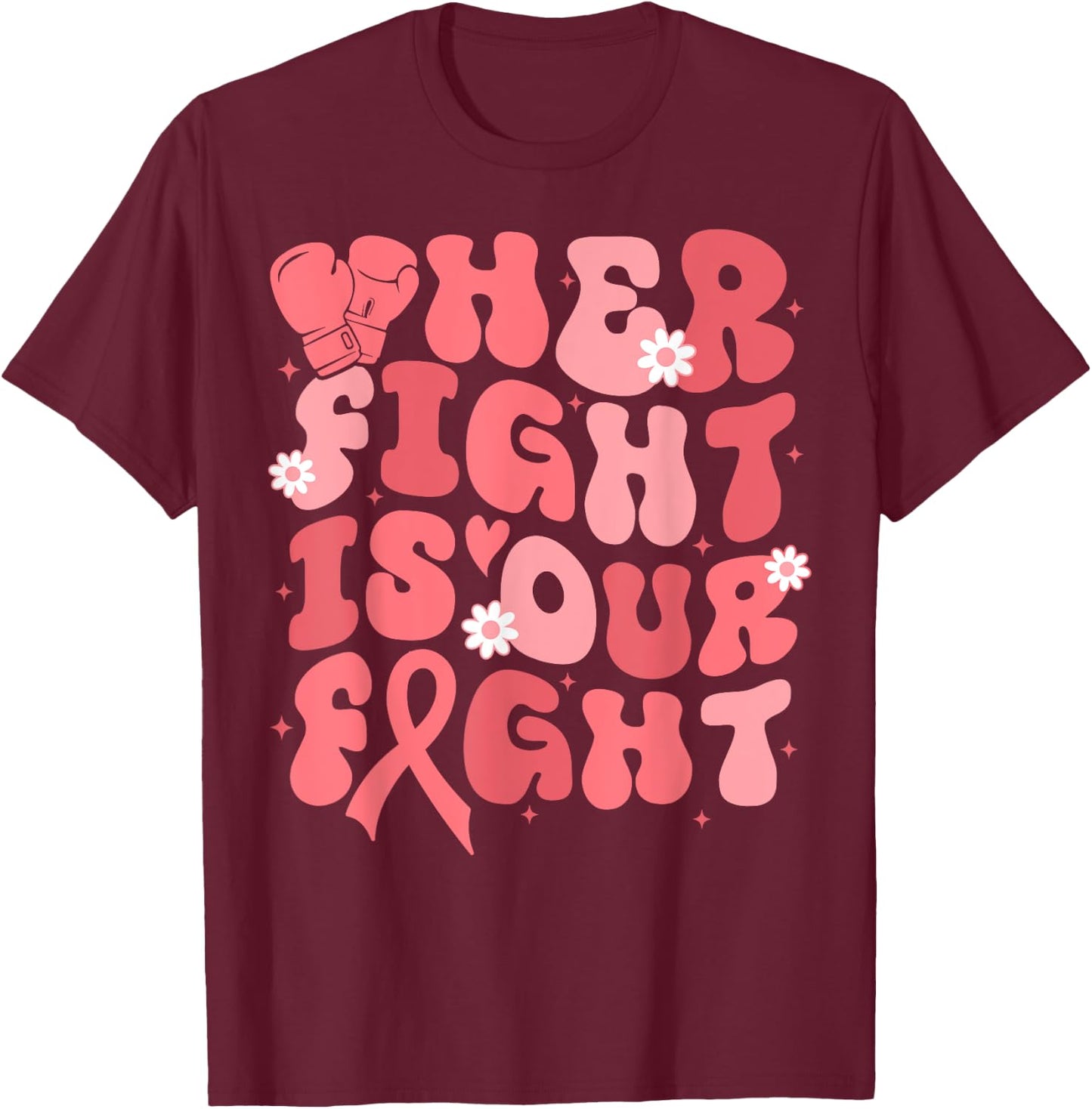 Uterine Cancer Her Fight Is Our Fight Peach Flower Ribbon T-Shirt - T-Shirt | Maroon