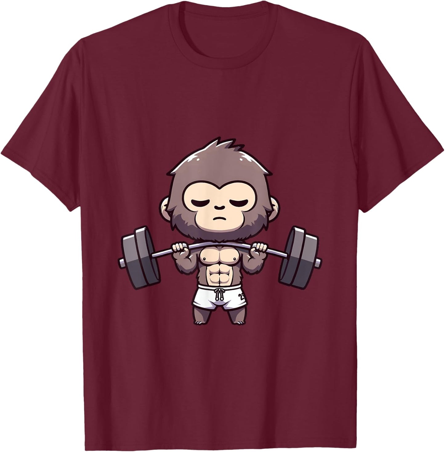 Cute Muscular Monkey Weightlifting Funny Workout T-Shirt - T-Shirt | Maroon