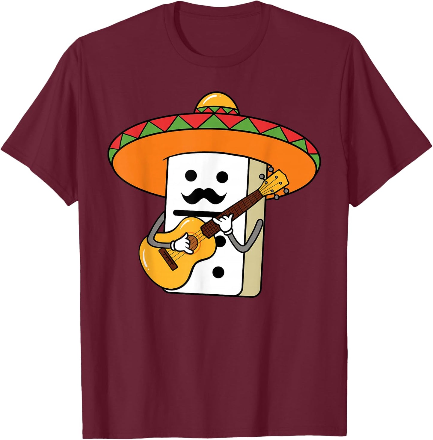 Mexican Train Domino Playing Guitar With Sombrero T-Shirt - T-Shirt | Maroon