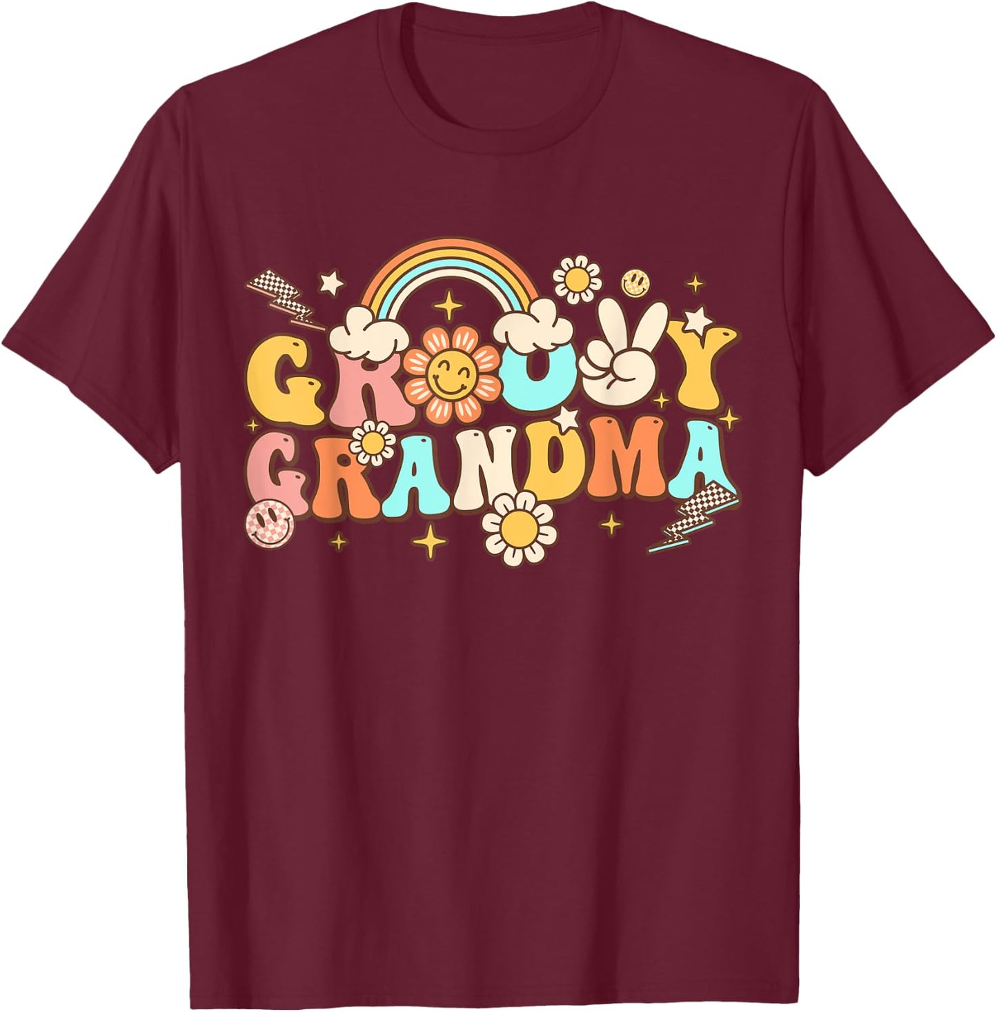 Retro Groovy Grandma Hippie 70s Themed Birthday Party T-Shirt - T-Shirt | Maroon