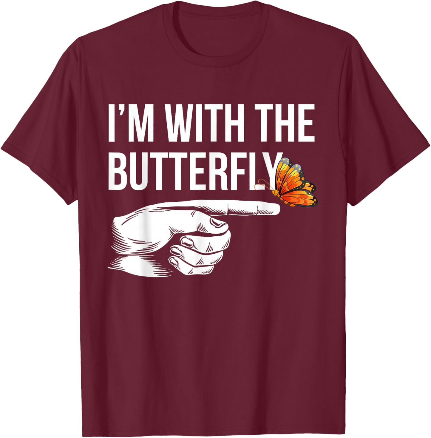 I'm With Butterfly Party Matching Couples Halloween Costume T-Shirt - T-Shirt | Maroon