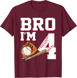 Bro I'm 4 Birthday Baseball 4 Years Old Party Boys T-Shirt - T-Shirt | Maroon