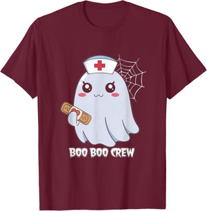 Funny Boo Boo Crew Ghost Nurse Paramedic Halloween Party T-Shirt - T-Shirt | Maroon
