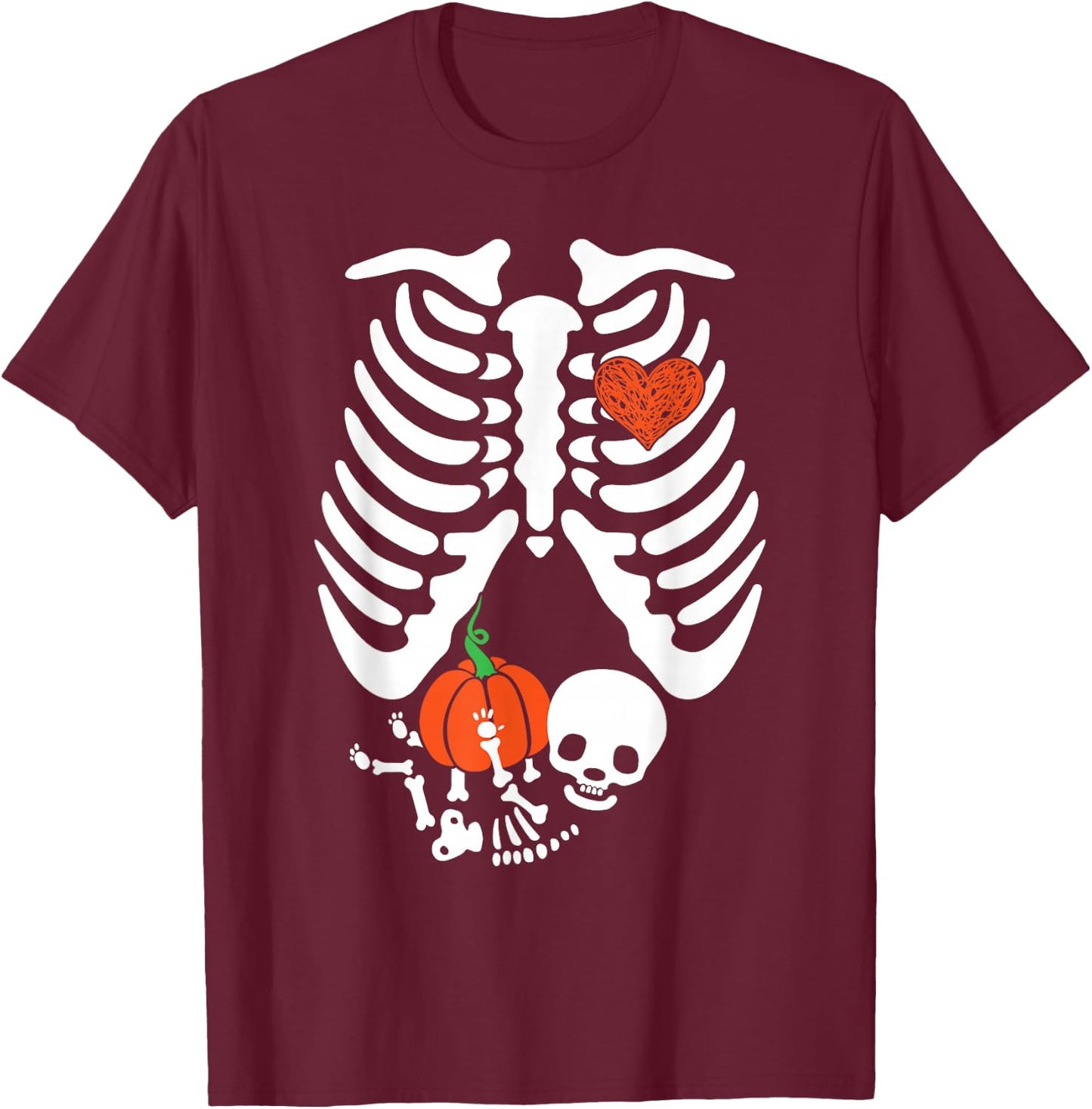 Skeleton Maternity Halloween Pumpkin Baby Maternity Costume T-Shirt - T-Shirt | Maroon
