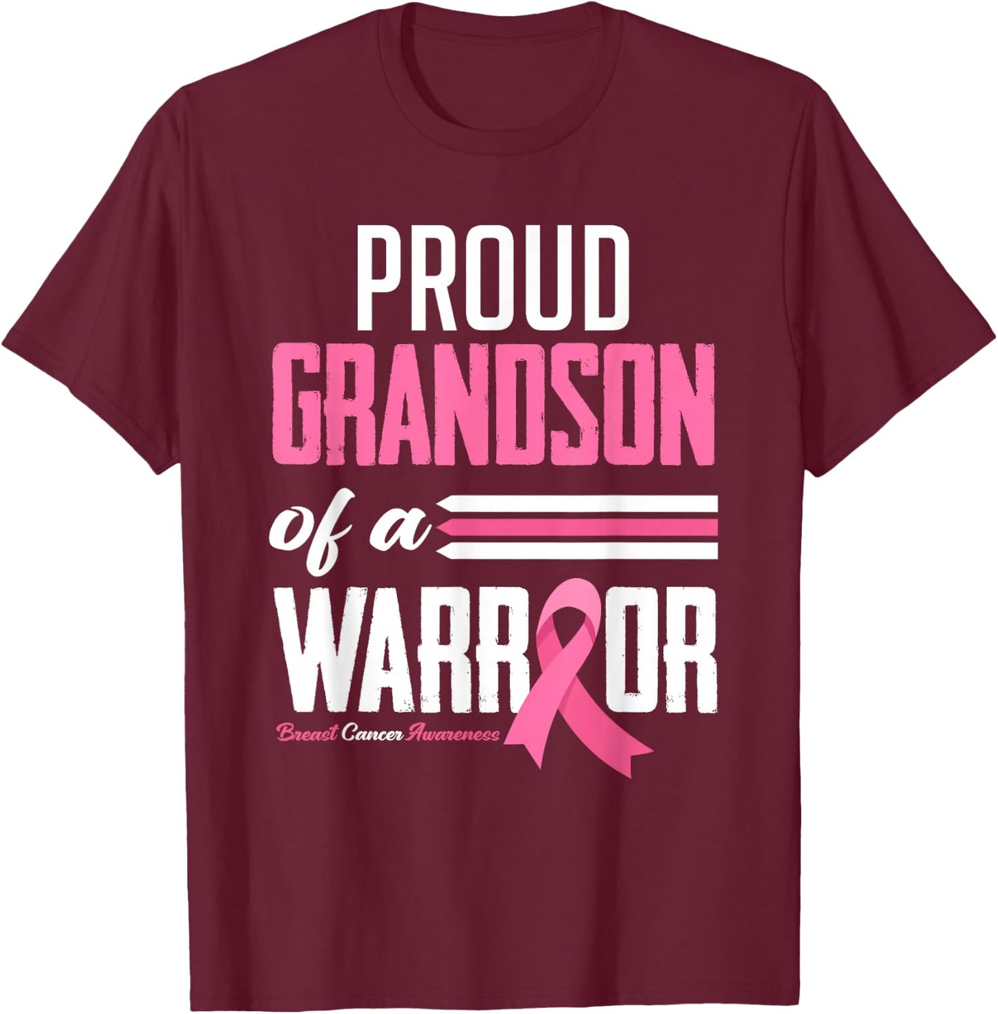 Proud Grandson Of A Warrior Grandma Breast Cancer Awareness T-Shirt - T-Shirt | Maroon