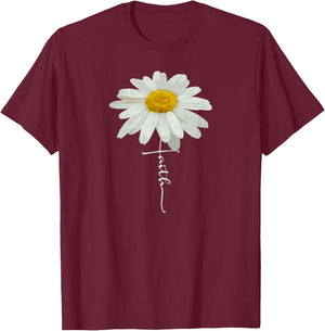 Christian Faith Cross Daisy Flower, Christian Men Women T-Shirt - T-Shirt | Maroon