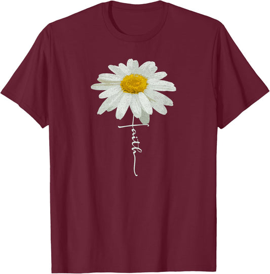 Christian Faith Cross Daisy Flower, Christian Men Women T-Shirt - T-Shirt | Maroon