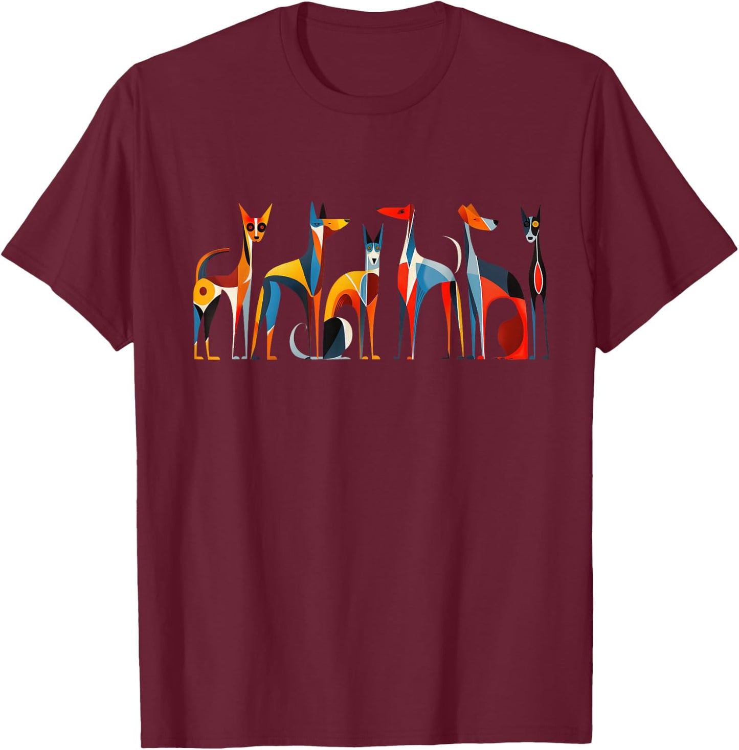 Fuzzy Logic Brand MidCentury Modern Dogs , Small, Black T-Shirt - T-Shirt | Maroon