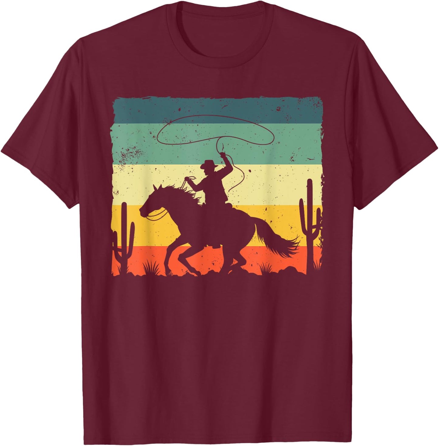 Retro Western Cowboy Design Boys Horse Rider Cowboy T-Shirt - T-Shirt | Maroon
