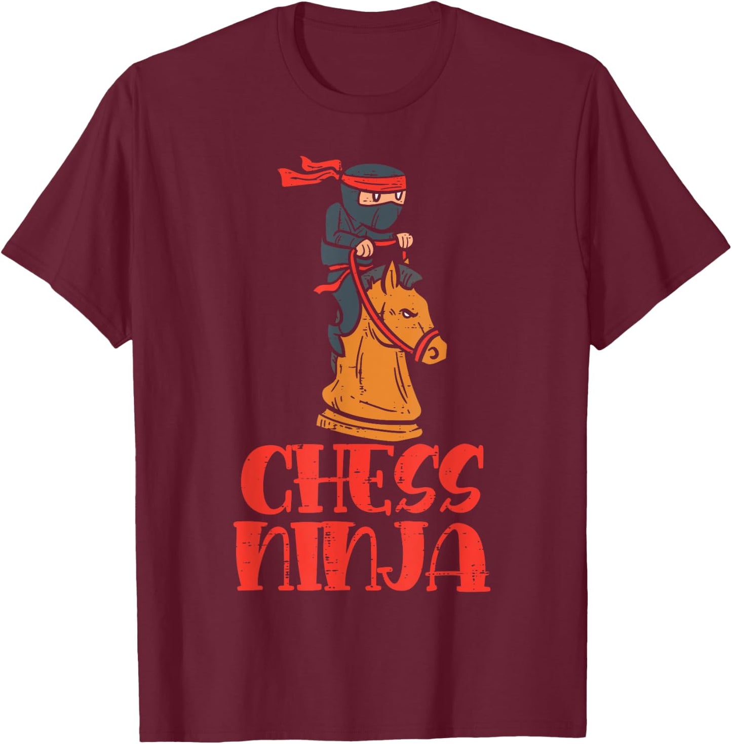 Chess Ninja On Knight Horse Funny Player Boys Girls Kids T-Shirt - T-Shirt | Maroon