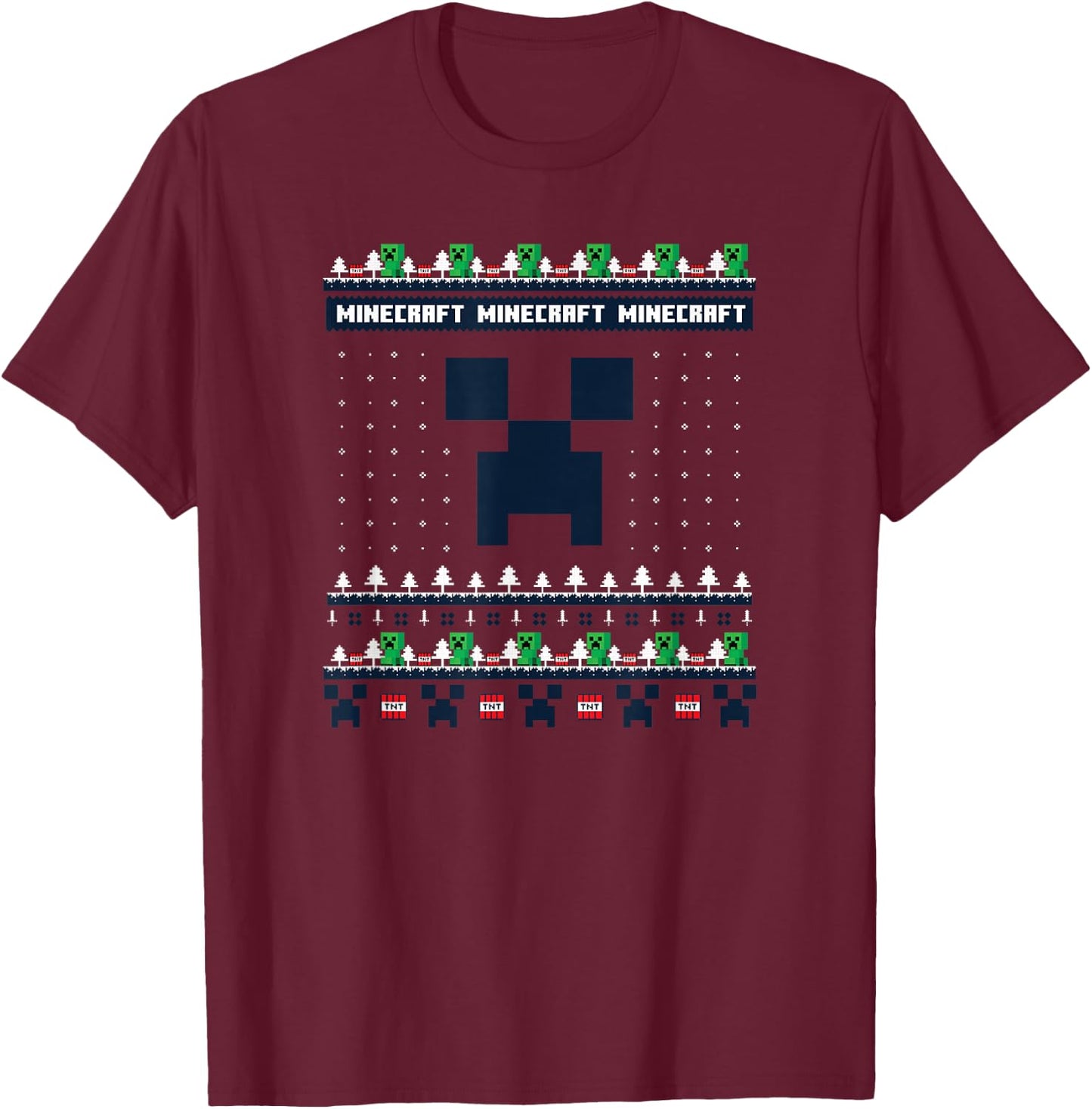 Minecraft Christmas Creeper Blocks Ugly Holiday Sweater T-Shirt - T-Shirt | Maroon