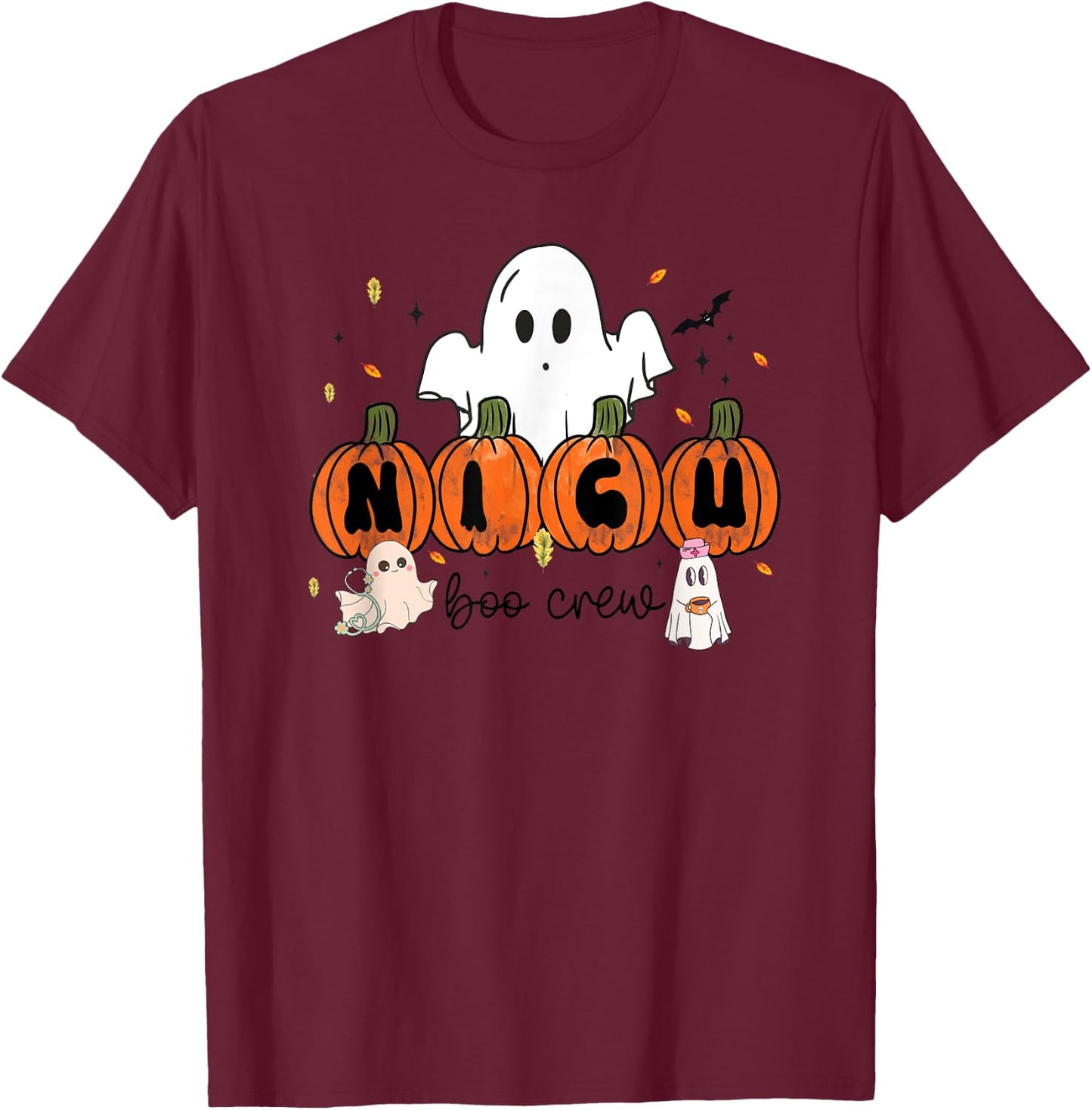 NICU Boo Crew Neonatal Intensive Care Unit Nurse Halloween T-Shirt - T-Shirt | Maroon