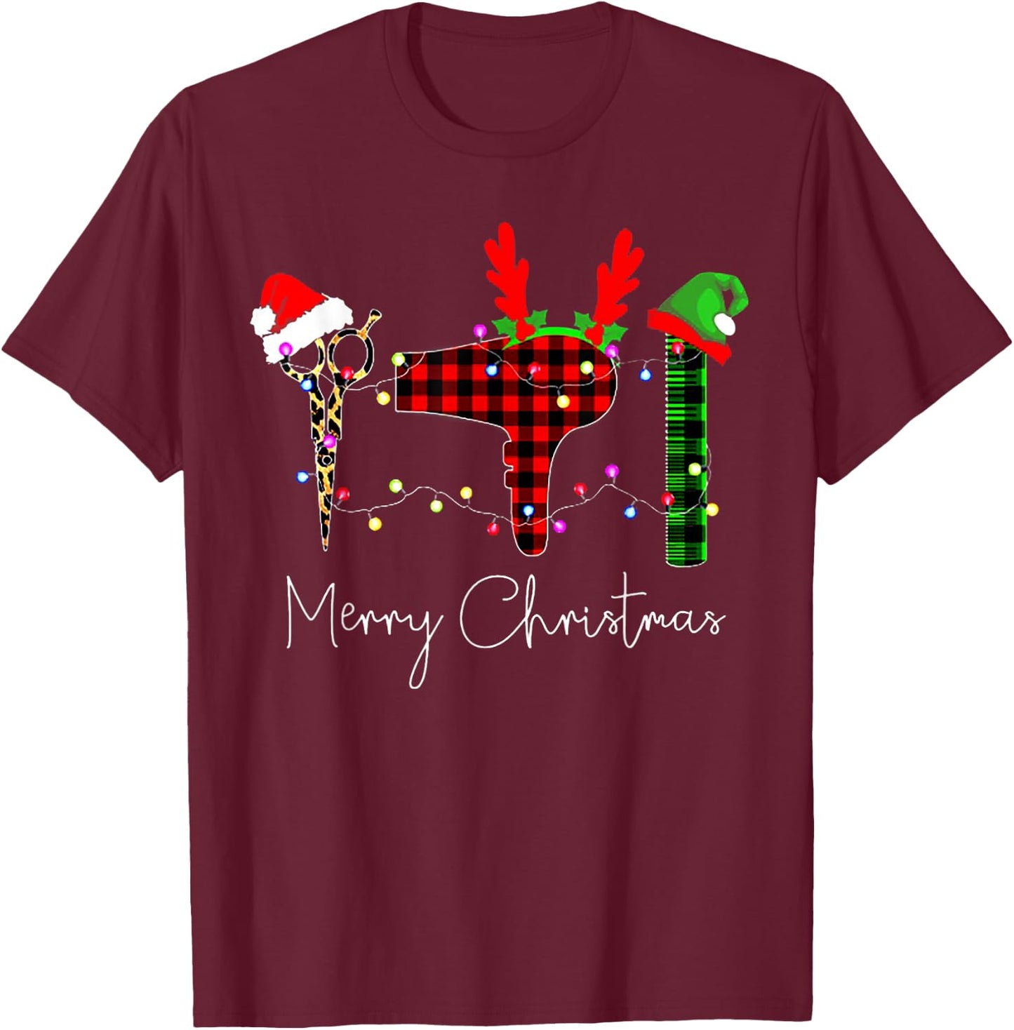 Merry Christmas Hairstylist Funny Tool Hairdresser Barber T-Shirt - T-Shirt | Maroon