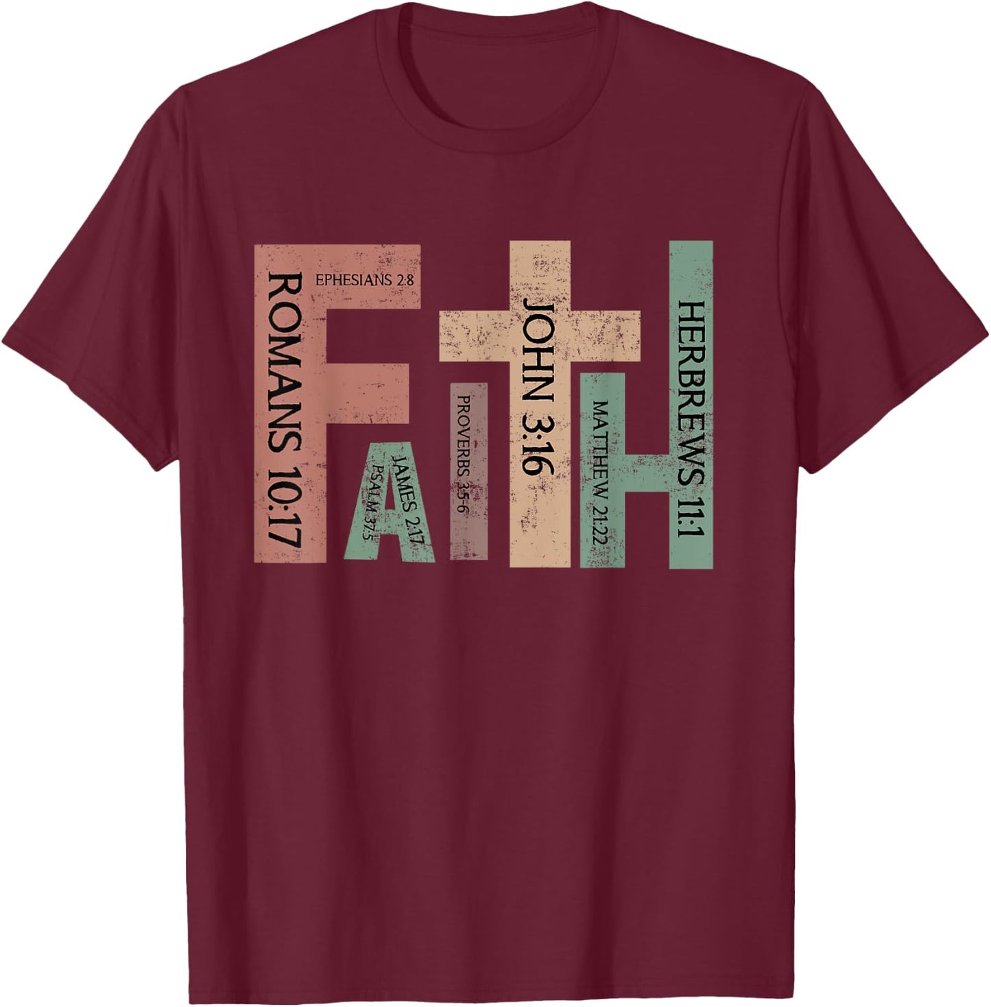 Retro Christian Faith Bible Verse Religious Christian Cross T-Shirt - T-Shirt | Maroon