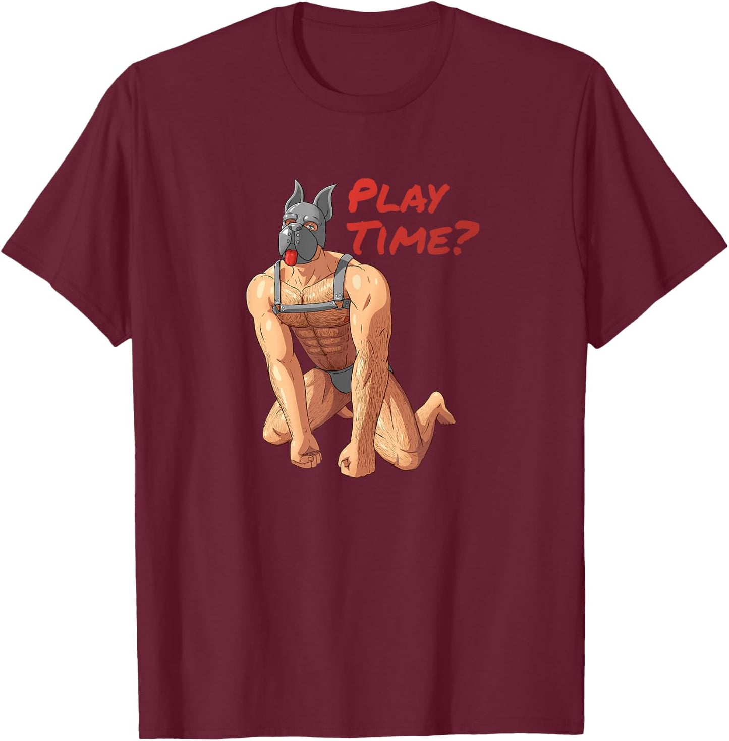 Gay Pup Play Leather Harness Puppy Play Muscle Kink Pride T-Shirt - T-Shirt | Maroon