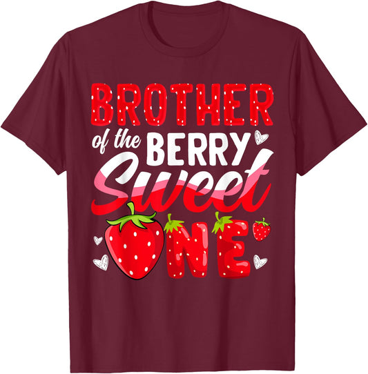 Brother Of The Berry Sweet One Strawberry 1st Birthday T-Shirt - T-Shirt | Maroon