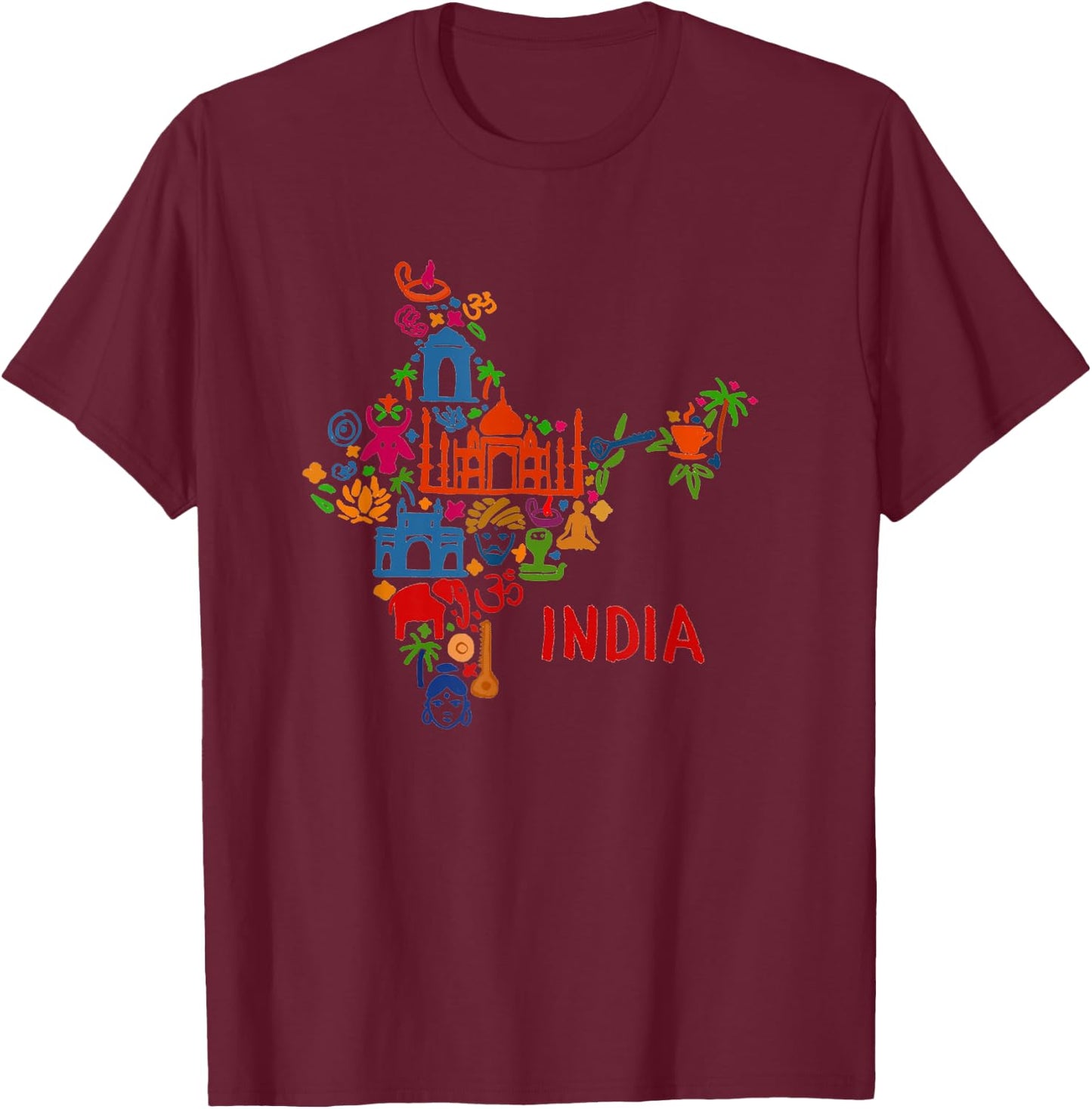 India Elephant Cards Shadow Taj Mahal T-Shirt - T-Shirt | Maroon