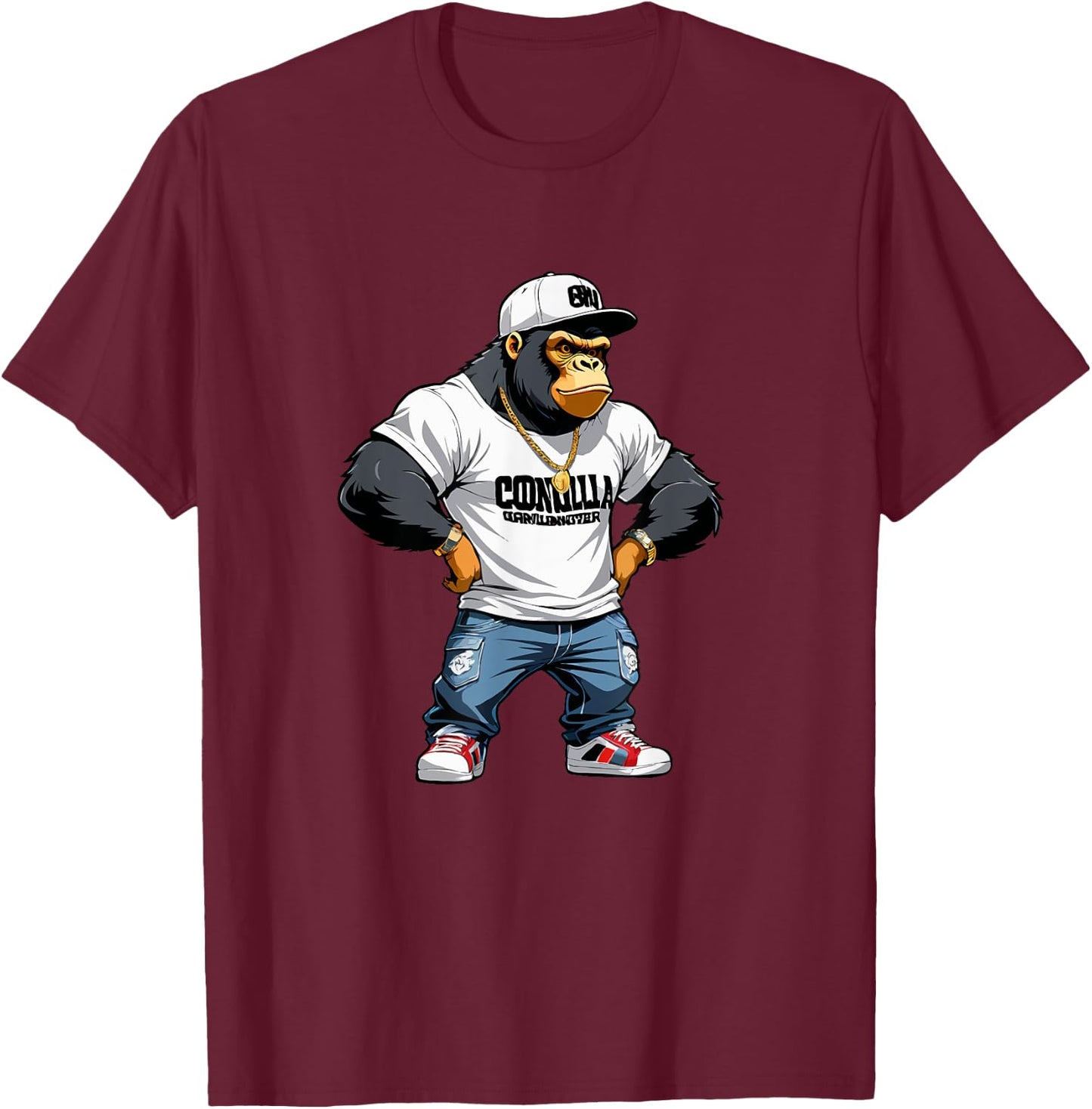 Gangster Gorilla Ape Rapper Hip-Hop Outfit T-Shirt - T-Shirt | Maroon