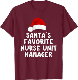 Christmas Santa's Favorite Nurse Unit Manager Funny Pajama T-Shirt - T-Shirt | Maroon